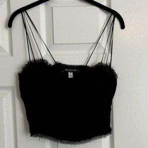 Urban Outfitters Black Fringe -Trim Spaghetti Strap Crop Top